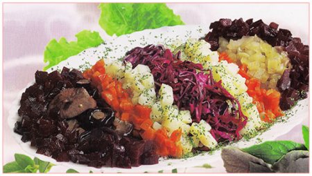 Винегрет с грибами и краснокочанной капустой